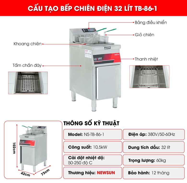 Bếp chiên điện 32 lít TB-86-1 Cấu tạo bếp chiên điện 32 lít TB-86-1