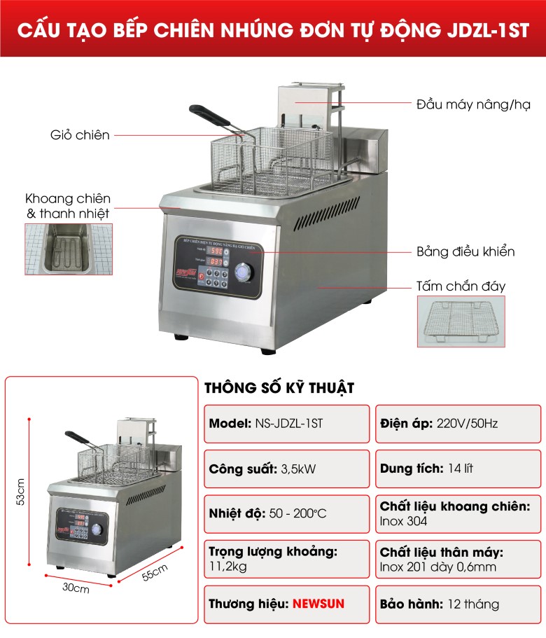 Bếp chiên nhúng đơn tự động JDZL-1ST Cấu tạo bếp chiên nhúng đơn tự động JDZL-1ST