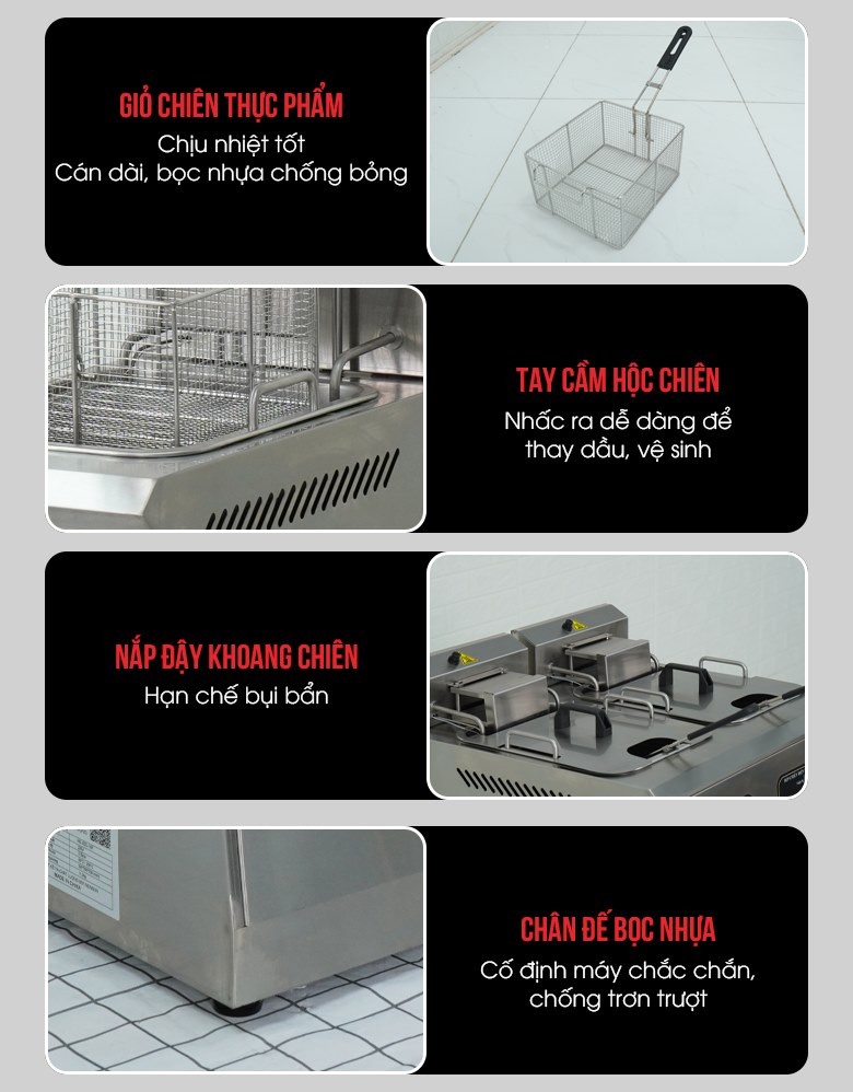 Bếp chiên nhúng đôi tự động JDZL-2ST Một số chi tiết khác của bếp