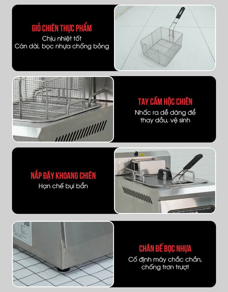 Bếp chiên nhúng đơn tự động JDZL-1ST Một số chi tiết khác của bếp