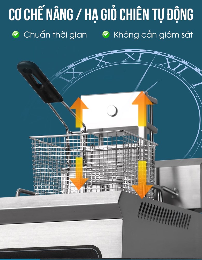 Bếp chiên nhúng đôi tự động JDZL-2ST Cơ chế nâng hạ giỏ không lo khét đáy