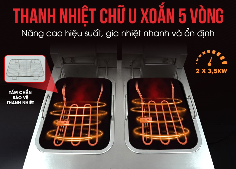 Bếp chiên nhúng đôi tự động JDZL-2ST Thanh nhiệt chữ U công suất lớn, gia nhiệt nhanh