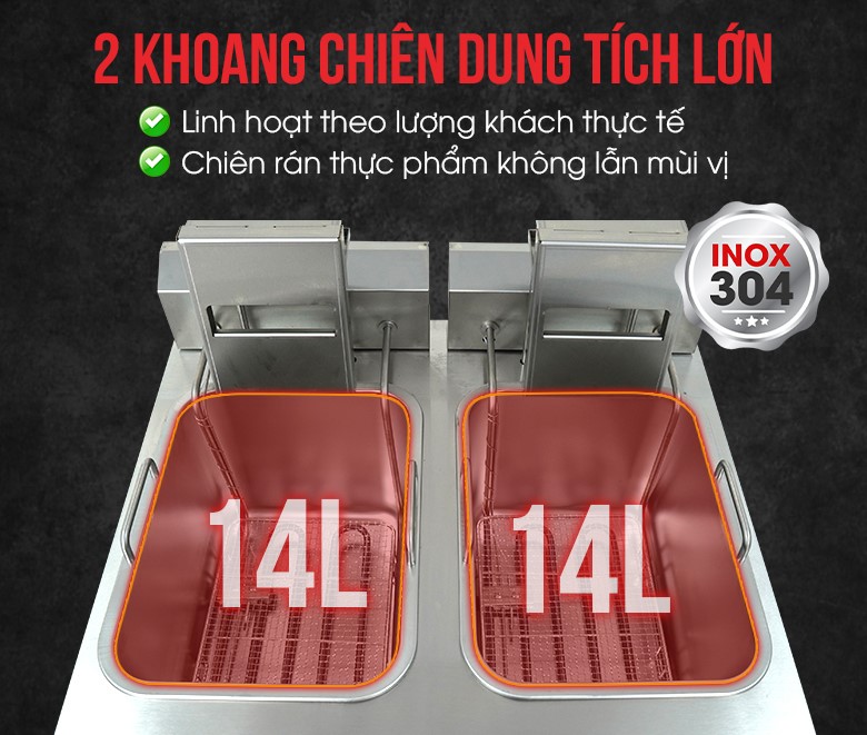 Bếp chiên nhúng đôi tự động JDZL-2ST 2 khoang chiên dung tích lớn