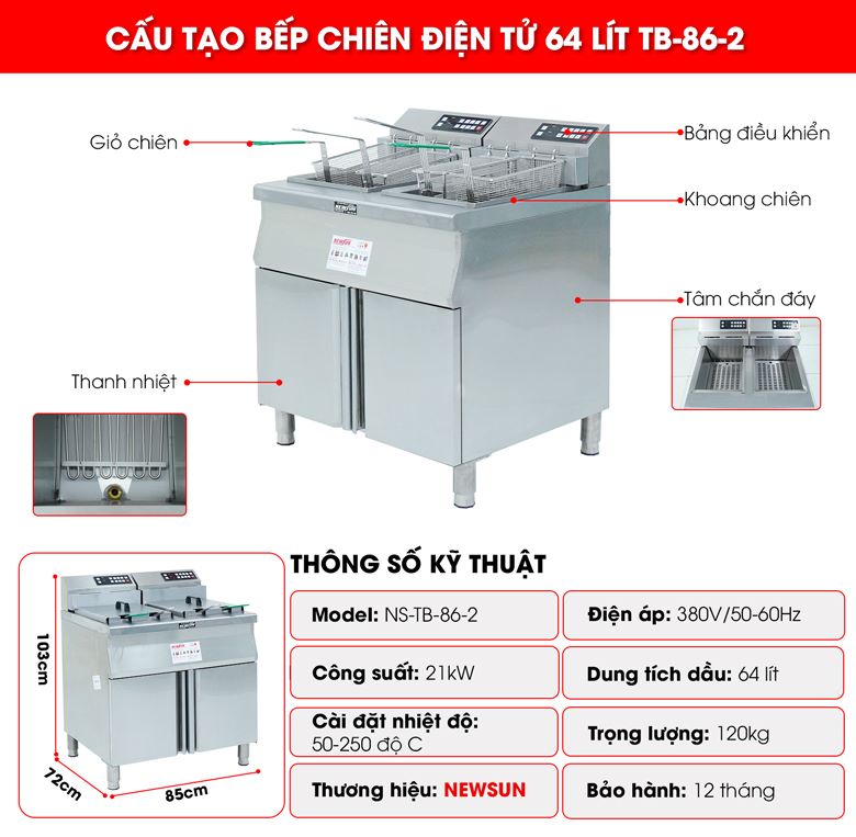 Cấu tạo của bếp chiên điện tử 64 lít TB-86-1
