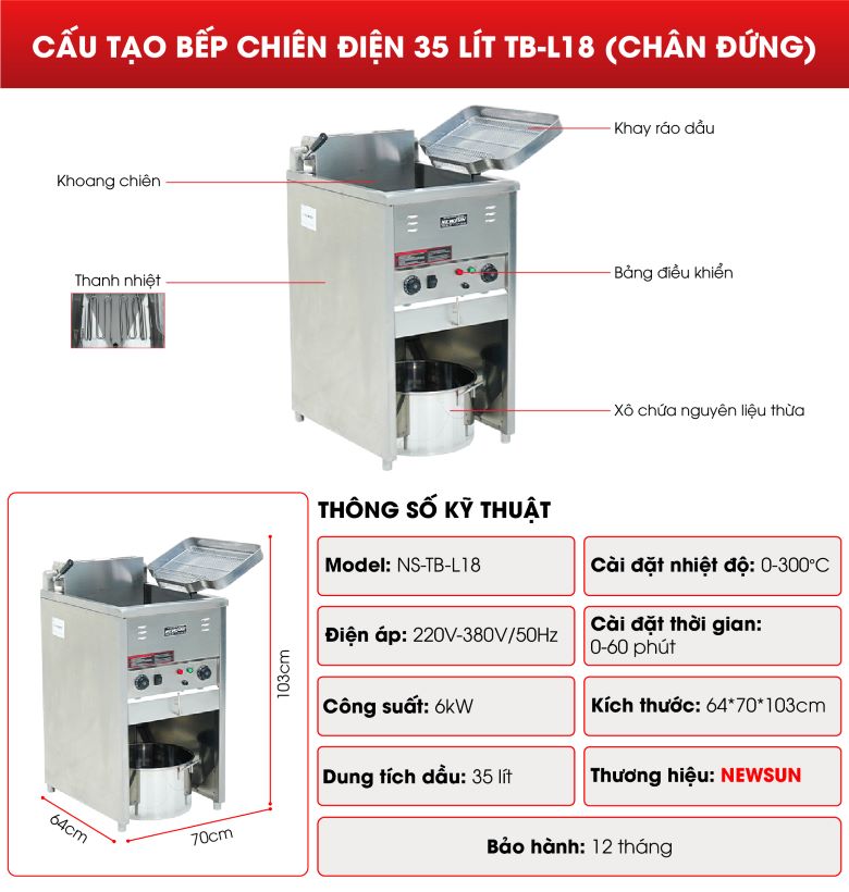 Cấu tạo Bếp chiên điện TB-L18 35 lít