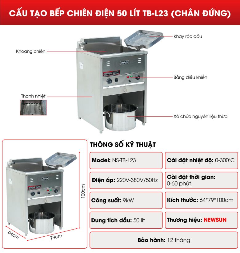Cấu tạo Bếp chiên điện TB-L23 50 lít