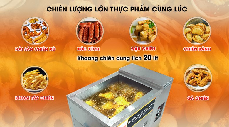 Bếp chiên tách dầu 20 lít Việt Nam Khoang chiên lớn, chiên được nhiều món cùng lúc